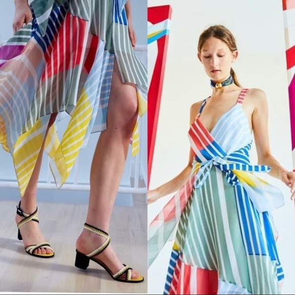 $695 TANYA TAYLOR Runway Colorful Silk Midi Dress - Picture 1 of 8